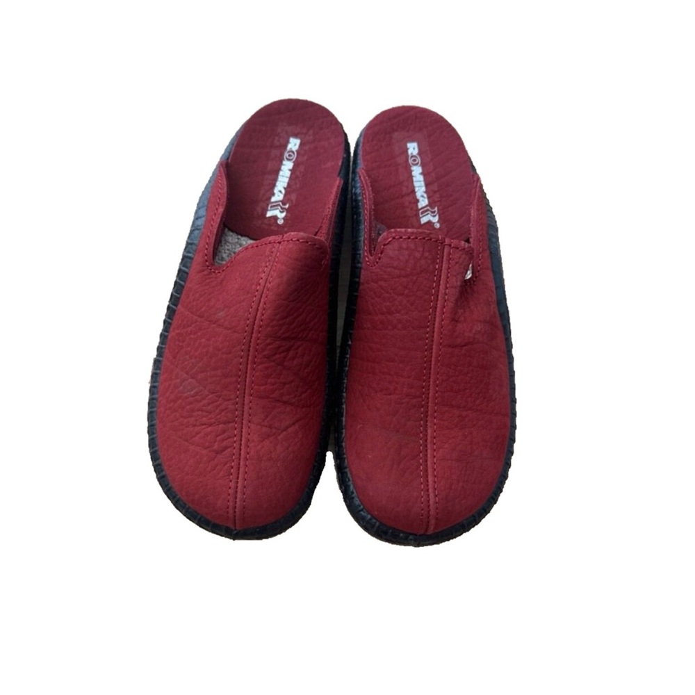 Romika Mokasso Women's 36 Red Nubuck Leather Slip-On Wedge Mule Clog Slipper
